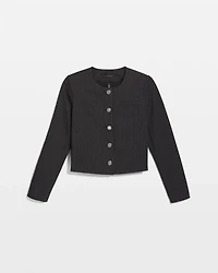 Collarless Button Front Jacket
