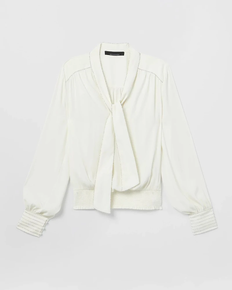 Long Sleeve Tie V-Neck Blouse