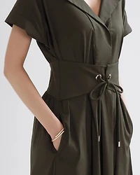 Short Sleeve Collar Poplin Midi Dress