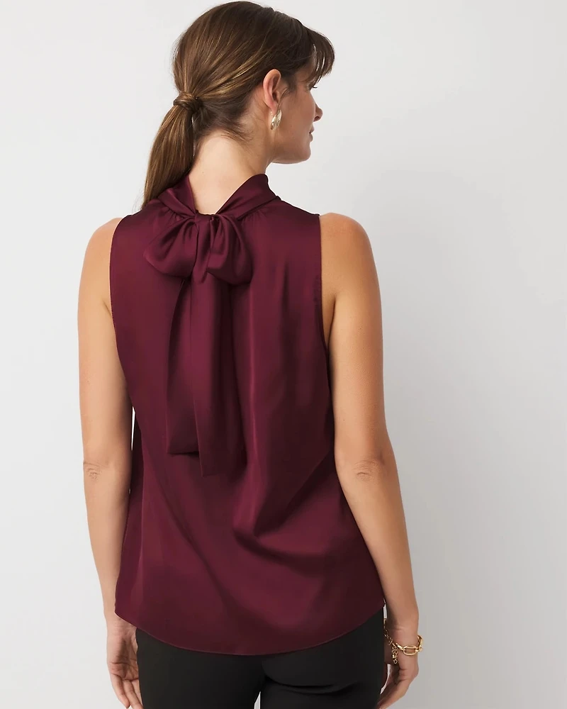 Bow Back Satin Halter Blouse