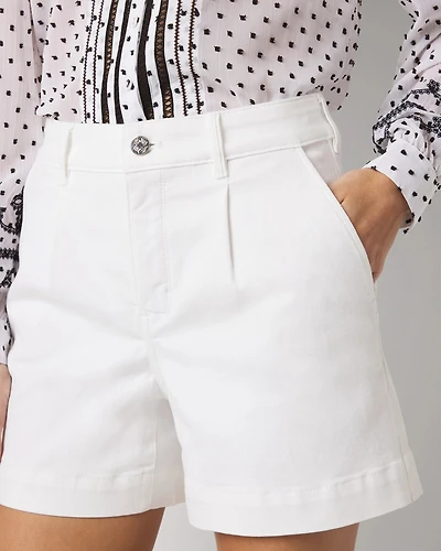 High-Rise Pleated Denim Short