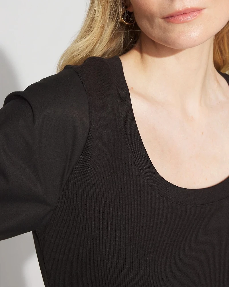 Ribbed Poplin Twist Sleeve Tee
