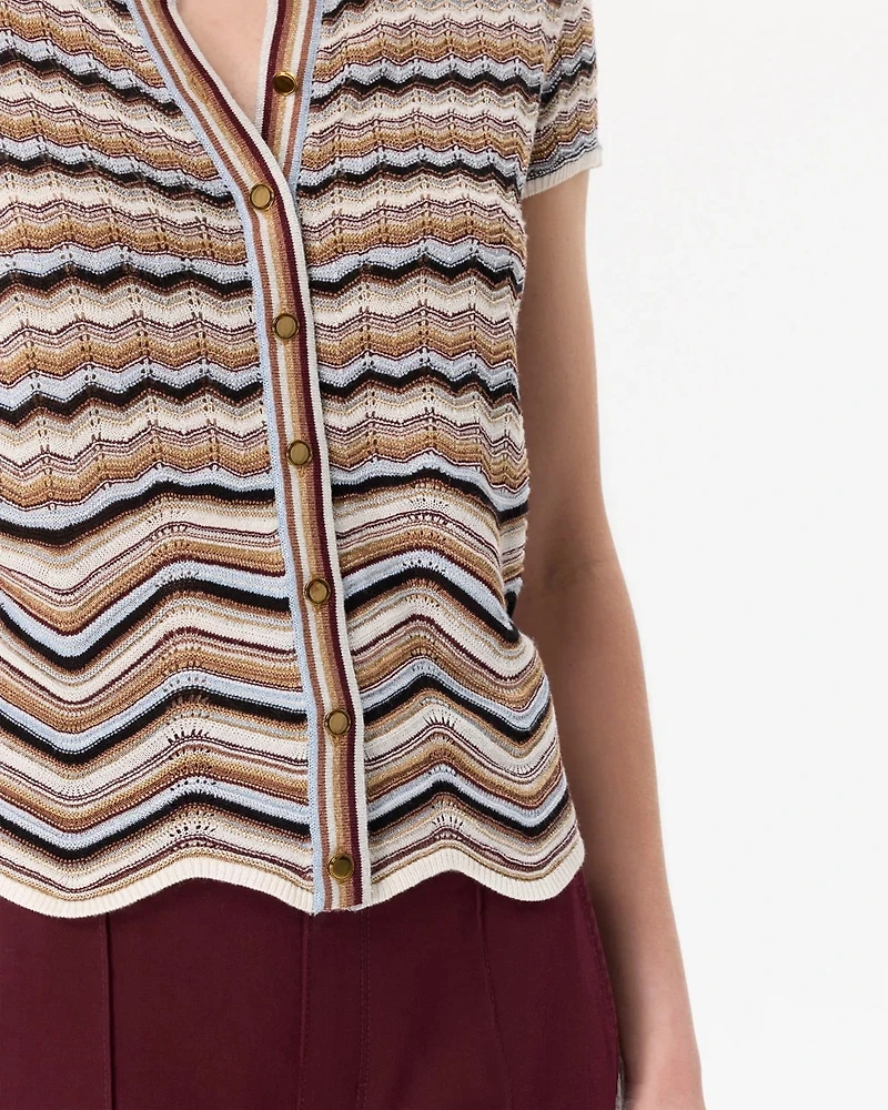 Metallic Knit Cap Sleeve Cardigan