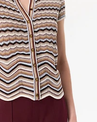 Metallic Knit Cap Sleeve Cardigan