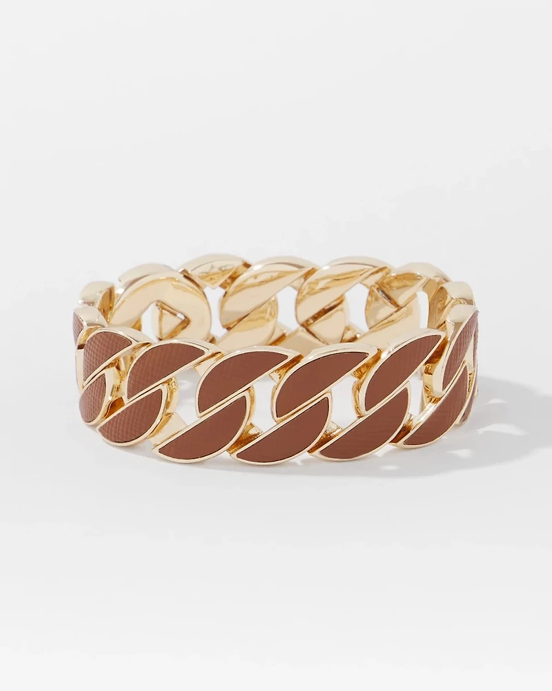 Cognac Textured Leather Link Bracelet