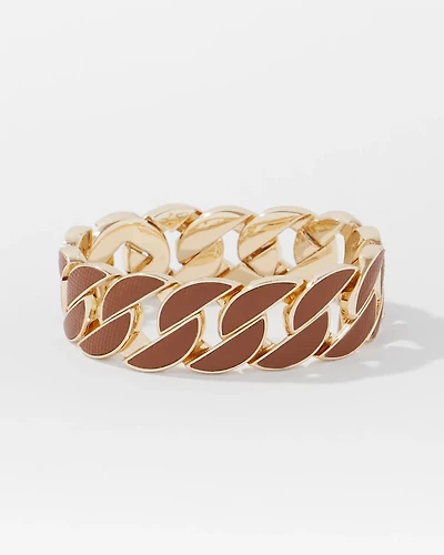 Cognac Textured Leather Link Bracelet