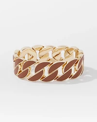 Cognac Textured Leather Link Bracelet