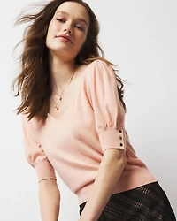 Cashmere-Blend Puff-Sleeve Sweater
