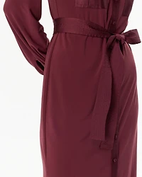Long Sleeve Matte Jersey Shirtdress With Satin