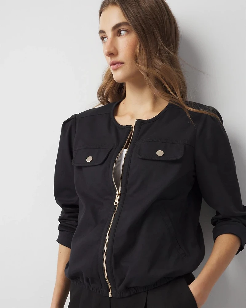 Puff Sleeve Bomber Jacket