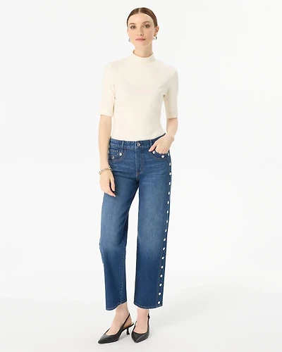 Studded High-Rise Straight Ankle Jean