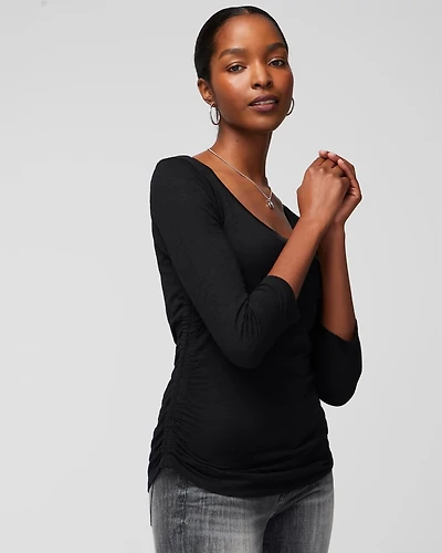 Shirred Scoop Neck Tee