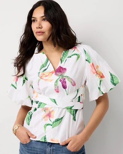 Puff Sleeve Poplin Blouse