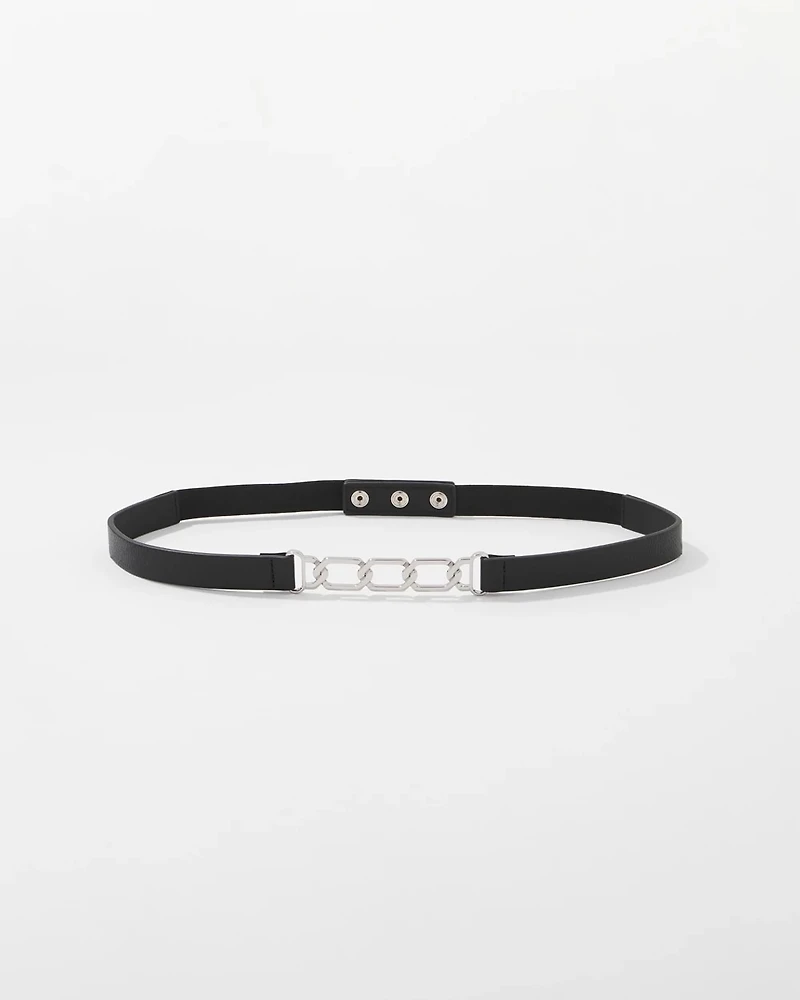 Silver Chain + Faux Leather Stretch Belt