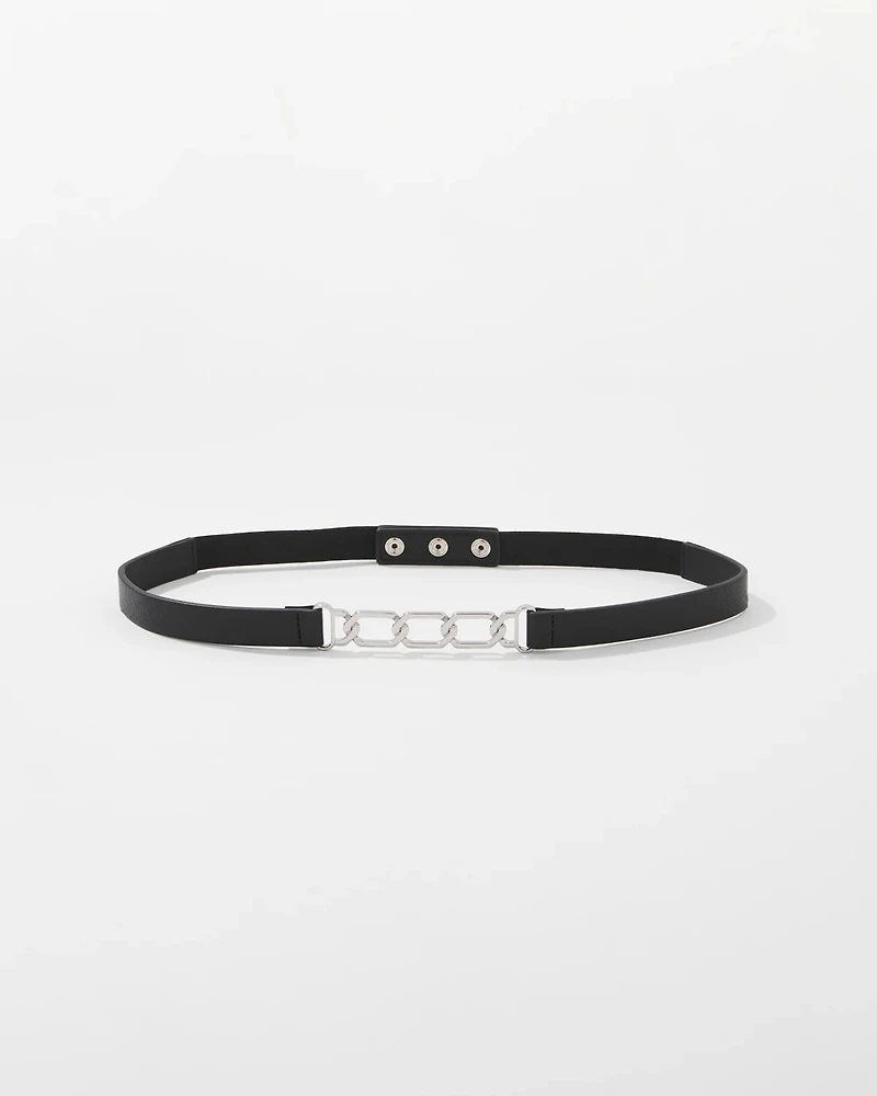 Silver Chain + Faux Leather Stretch Belt