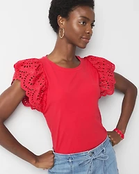 Eyelet Sleeve Crewneck Tee