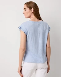 Pleat Sleeve V-neck Tee
