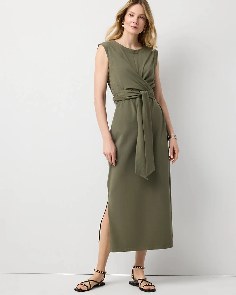 Ponte Tie-Waist Midi Dress