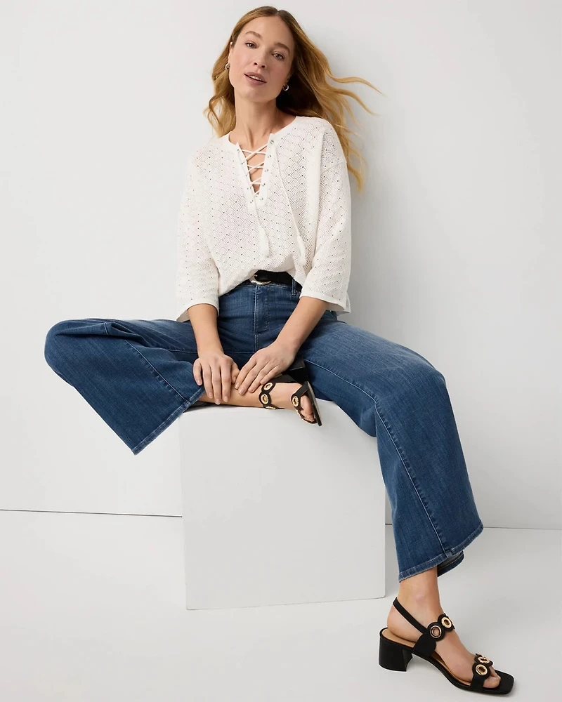 Lace-Up Notch Neck Pullover