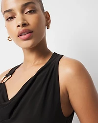 Hardware Detail Cowl Neck Jersey Tank