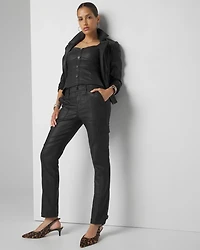 Petite Mid-Rise Tapered Cargo Coated Jeans