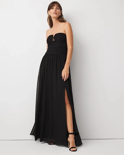 Chiffon Pleated Strapless Gown