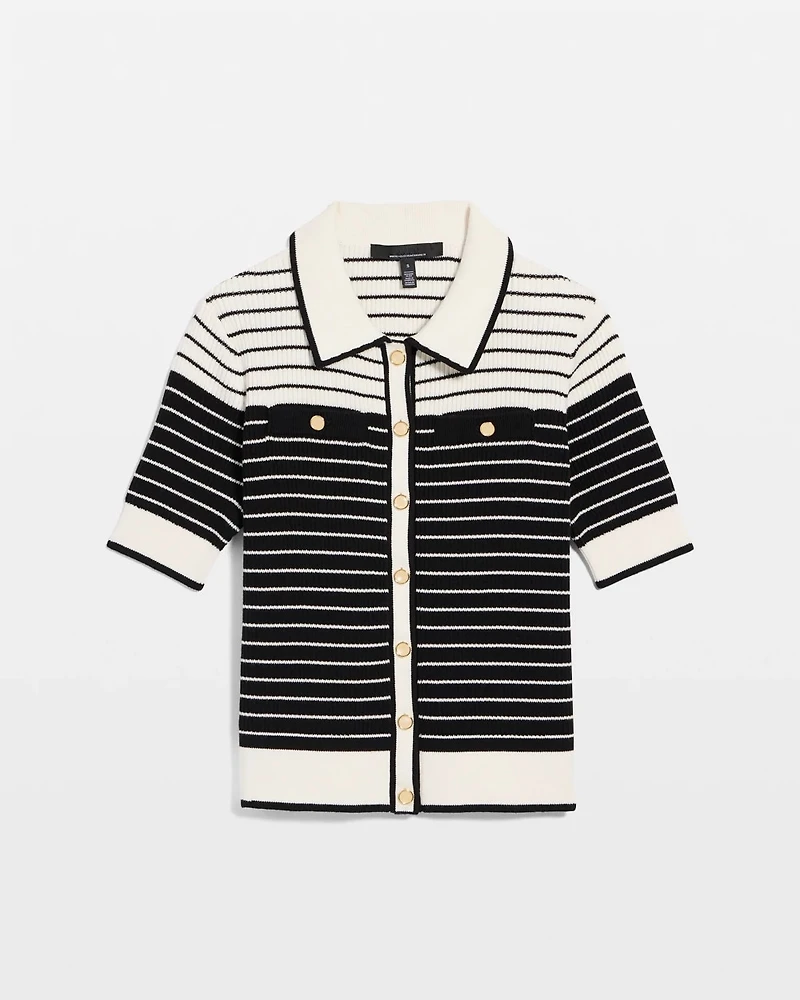 Collared Striped Cotton Cardigan