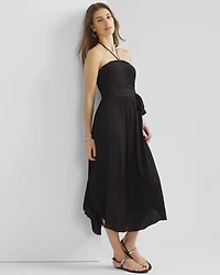 Strapless Pleated Tie-Waist Dress