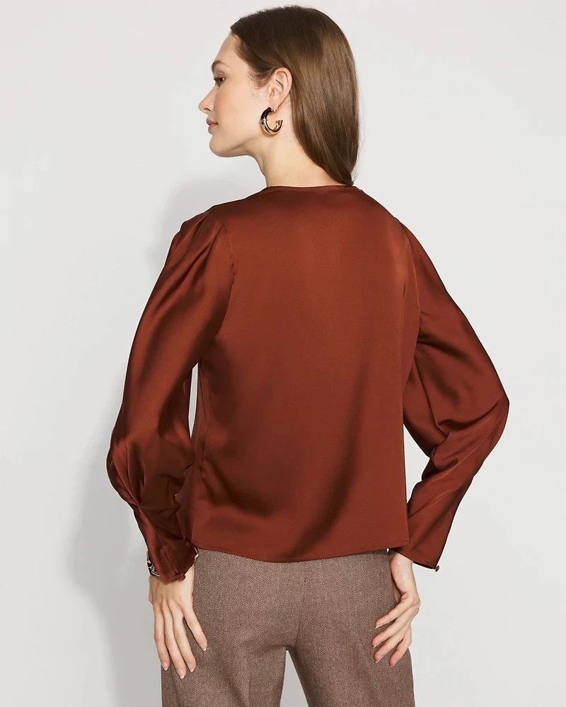 Pleated Sleeve Satin Blouse