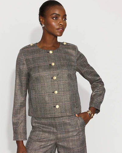 Metallic Plaid Cropped Jacket