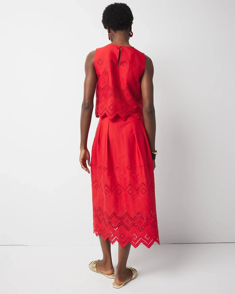 Poplin Eyelet A-Line Skirt
