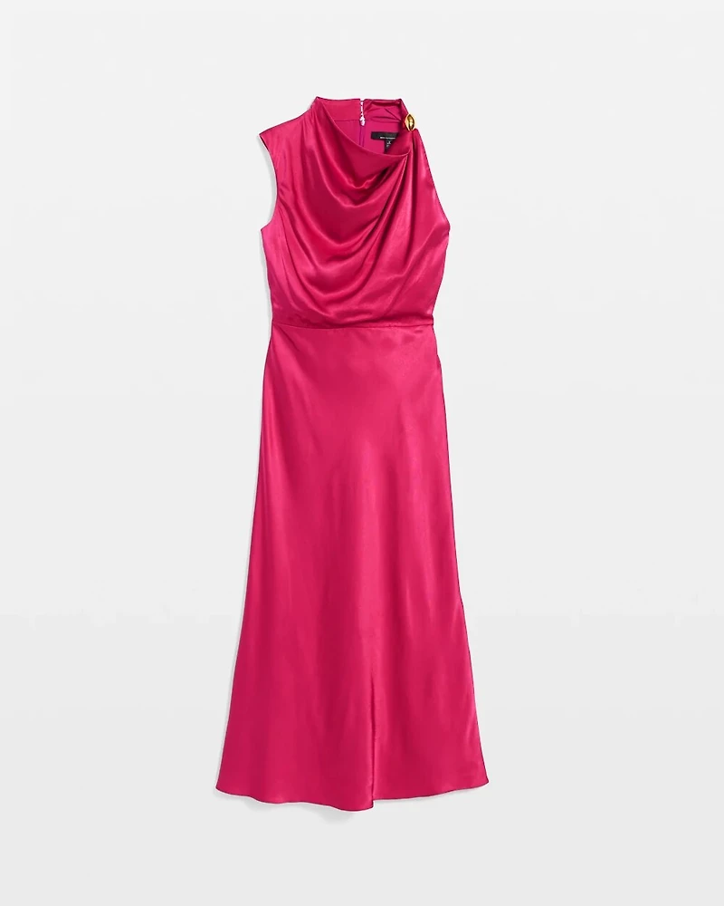 High-Neck Satin Midi Dress
