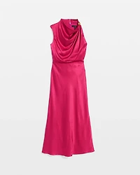 High-Neck Satin Midi Dress