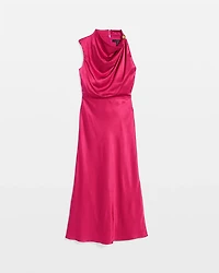 High-Neck Satin Midi Dress