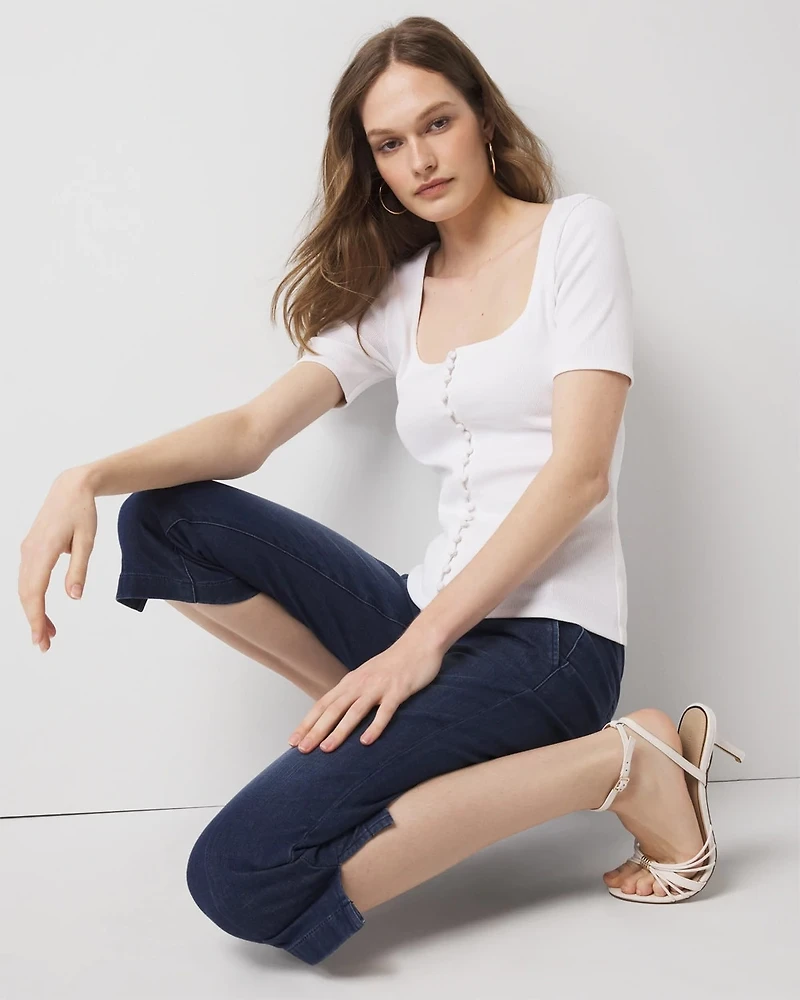 WHBM FORME™ Ribbed Stretch Button Tee