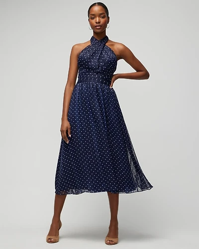 Criss-Cross Halter Fit-N-Flare Midi Dress