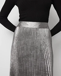 Pleated Chiffon Metallic Midi Skirt
