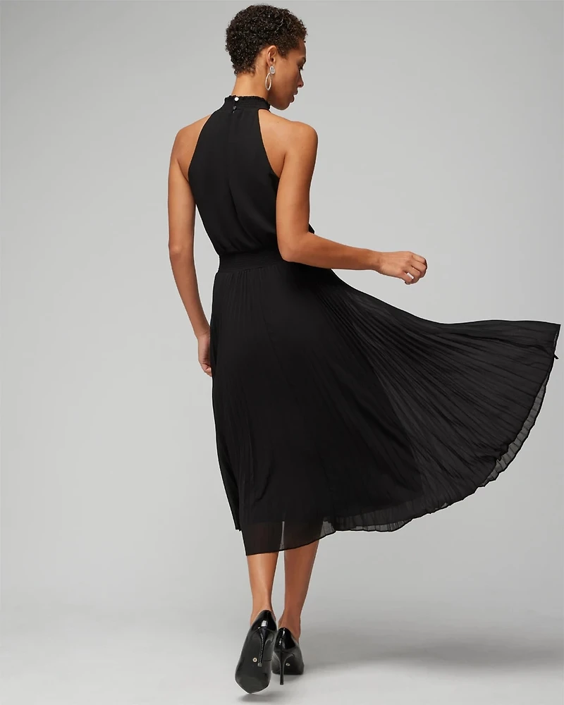 Pleated Halter Midi Dress