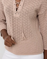 Lace-Up Notch Neck Pullover