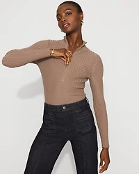 Rib Knit Half-Zip Mock Neck Sweater