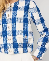 Petite Bouclé Plaid Bomber Jacket