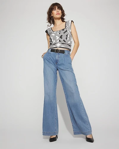 High-Rise Pleated + Belted Wide-Leg Jean