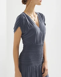 Matte Jersey Smocked Midi Dress