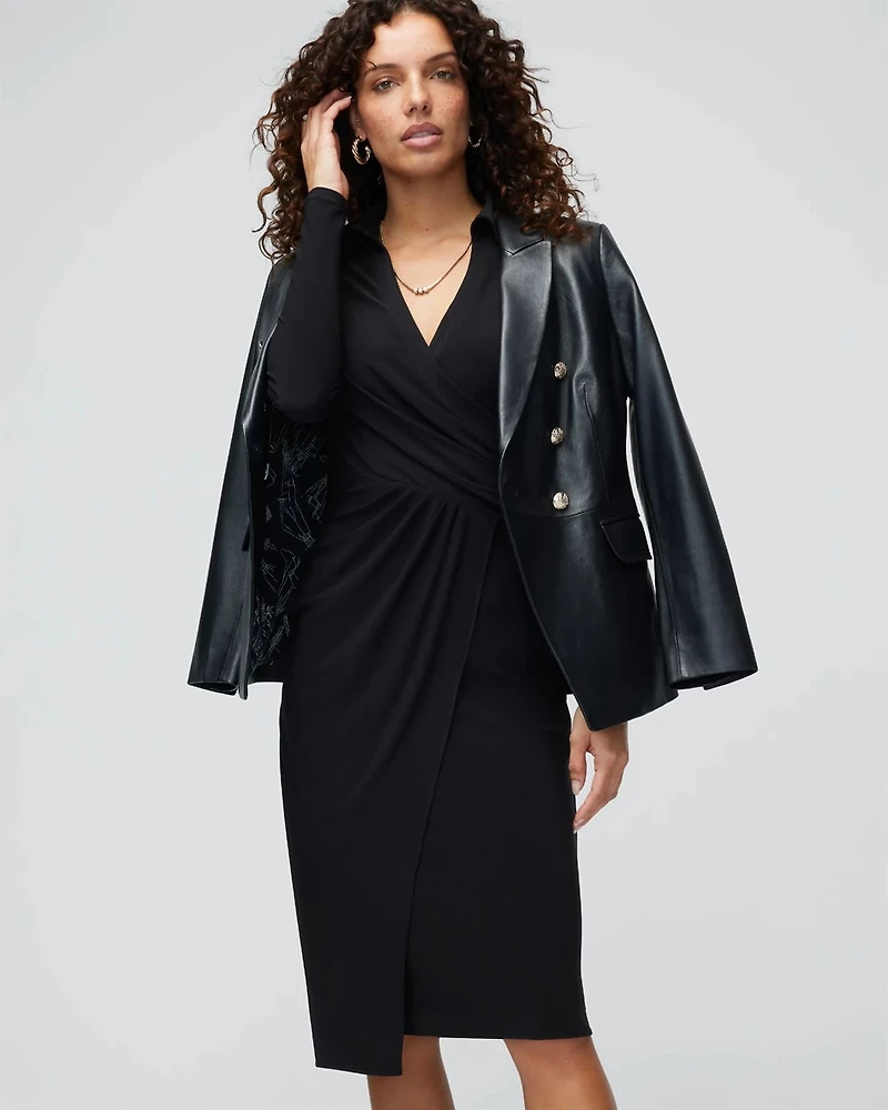 Long Sleeve Matte Jersey Faux Wrap Midi Dress