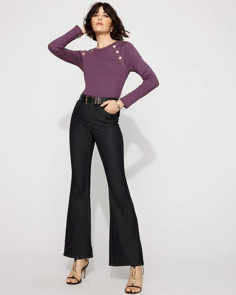 WHBM FORME™ Ribbed Stretch Button Long-Sleeve Tee