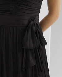 Strapless Pleated Tie-Waist Dress