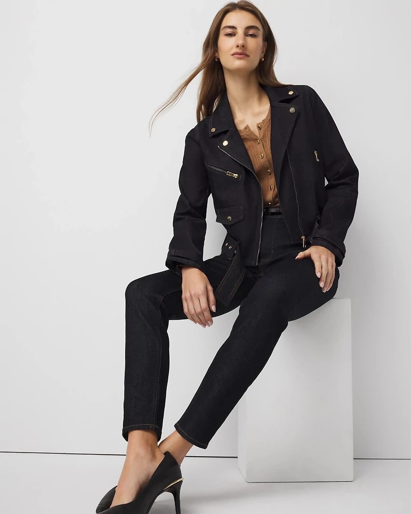 Petite Denim Moto Jacket
