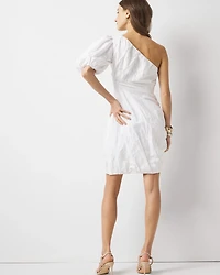 Petite One-Shoulder Bubble Hem Linen-Blend Dress