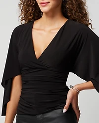 V-Neck Drape Sleeve Matte Jersey Top