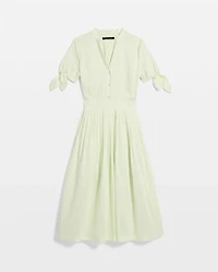 Tie-Sleeve Pleated Midi Dress
